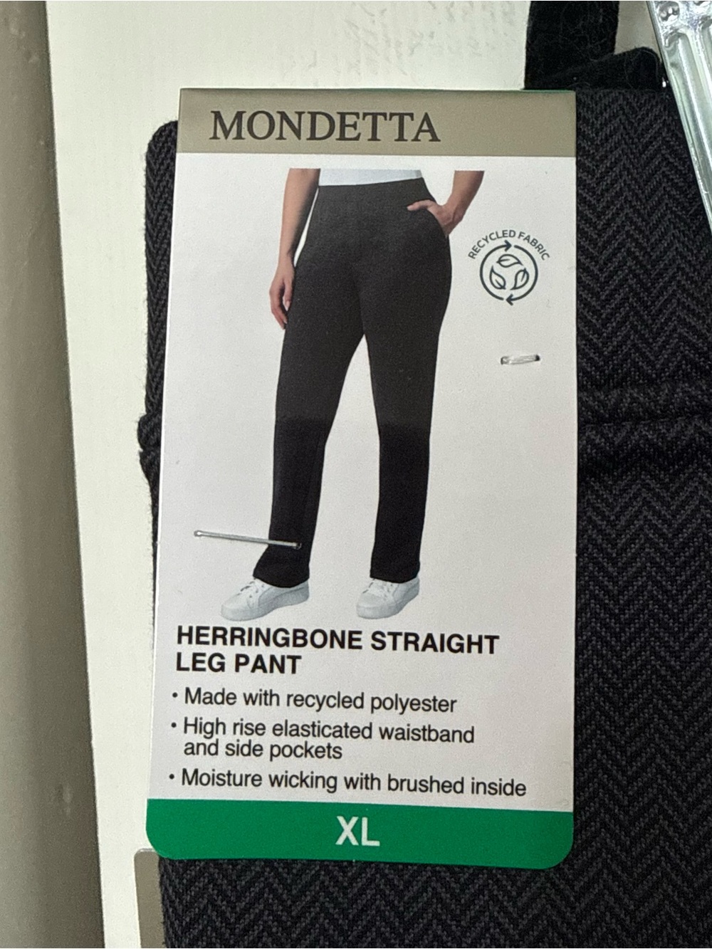 Mondetta Herringbone Straight Leg Pant Inseam 30.5” , Black, Women’s Size XL